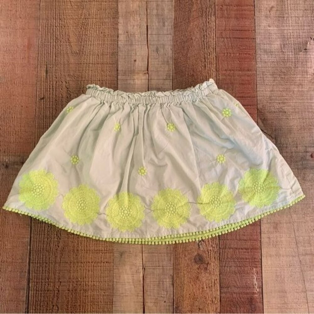 Crewcuts girls green skirt with neon green embroidered flowers -4/5